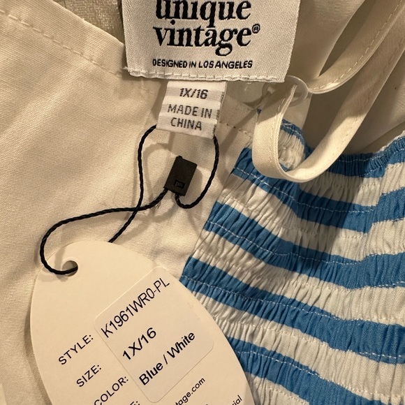 Unique Vintage Blue & White Heart Smocked Skirted Romper - Barbie - Picture 7 of 8